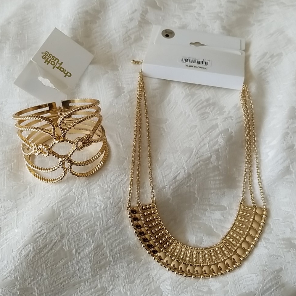 Gold bracelet and necklace combo